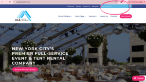 Ace Party & Tent Rental in New York featuring their new website search bar